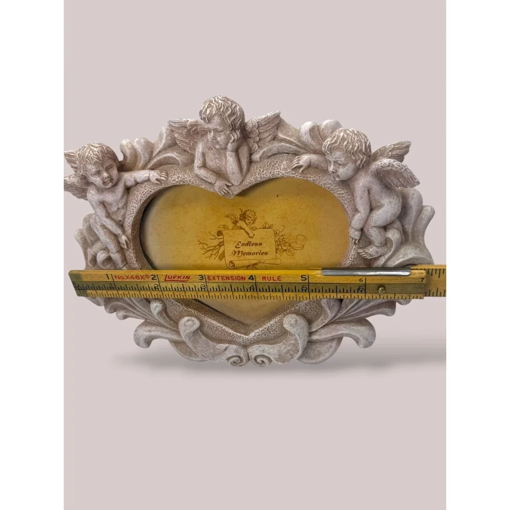 Vintage Cherub Heart Picture Frame Ornate Angel Resin Shabby Chic 3.5x5 Photo